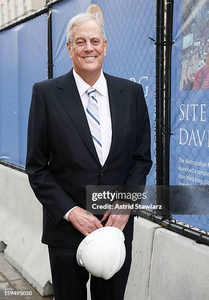 Philanthropist, David H. Koch stands in the future site of the new David H. Koch Plaza during the Fifth Avenue Plaza Groundbreaking at the...