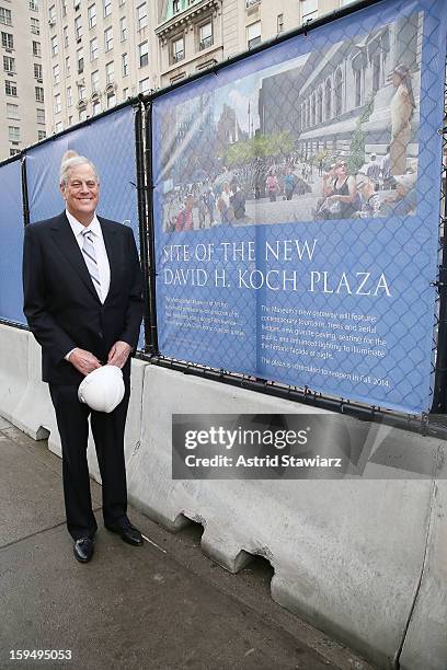 Philanthropist, David H. Koch stands in the future site of the new David H. Koch Plaza during the Fifth Avenue Plaza Groundbreaking at the...