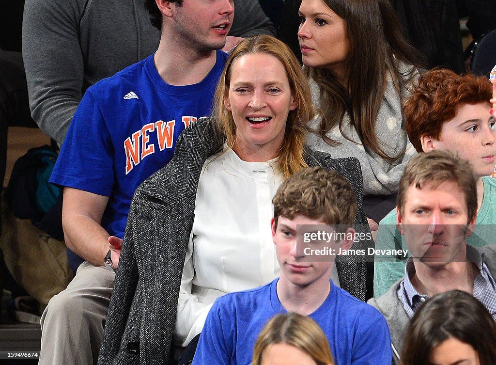 Celebrities Attend The New Orleans Hornets Vs New York Knicks Game