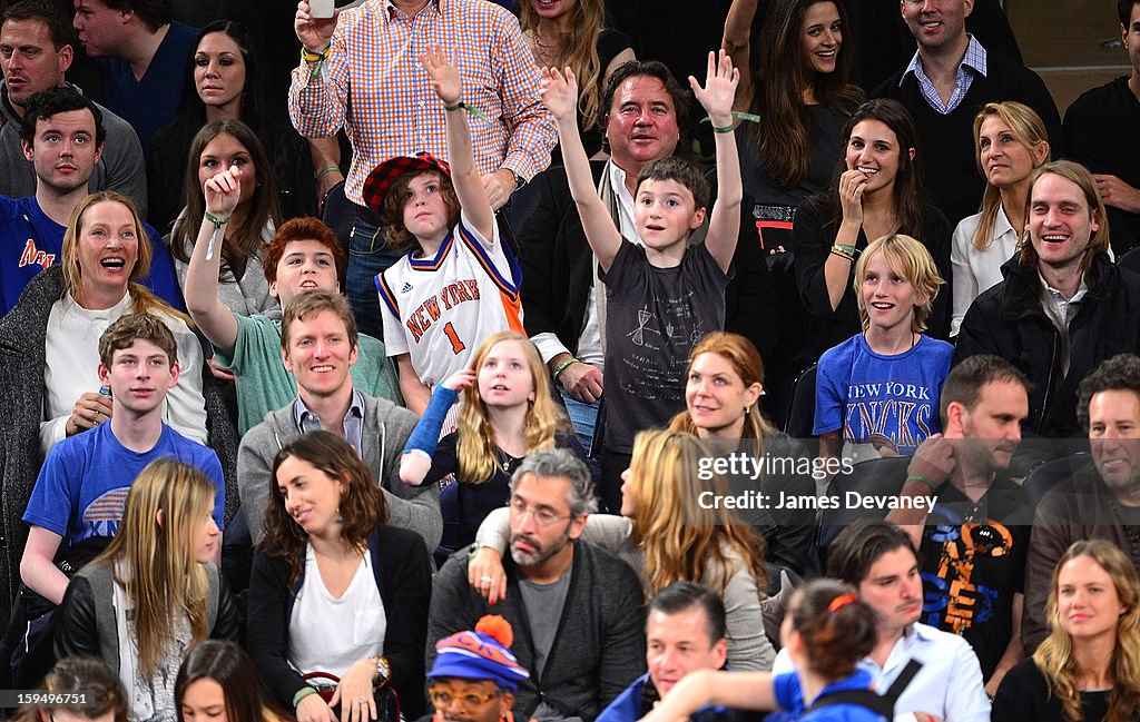 Celebrities Attend The New Orleans Hornets Vs New York Knicks Game