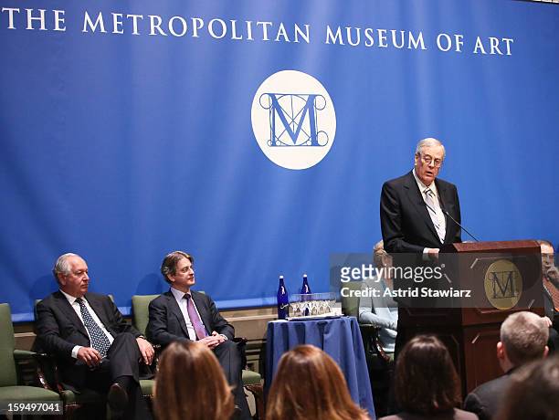 Philanthropist David H. Koch speaks during the Fifth Avenue Plaza Groundbreaking at the Metropolitan Museum of Art on January 14, 2013 in New York...