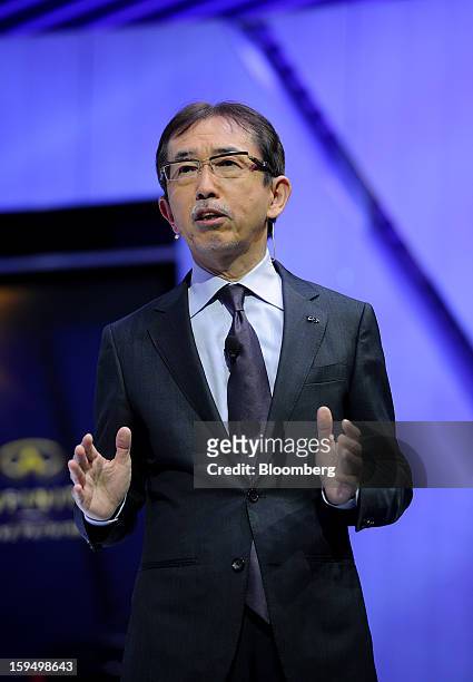 Shiro Nakamura, senior vice president of Nissan Motor Co., speaks during the unveiling of the Infiniti Q50 sedan at the 2013 North American...