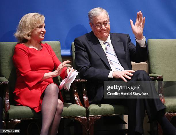 Congresswoman Carolyn B. Maloney and Philanthropist, David H. Koch attend the Fifth Avenue Plaza Groundbreaking at the Metropolitan Museum of Art on...