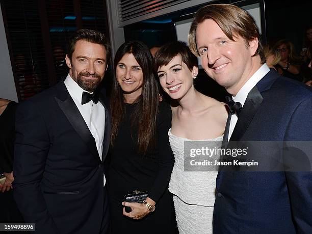 Actor Hugh Jackman, producer Liza Chasin, actress Anne Hathaway and director Tom Hooper attend the NBCUniversal Golden Globes viewing and after party...