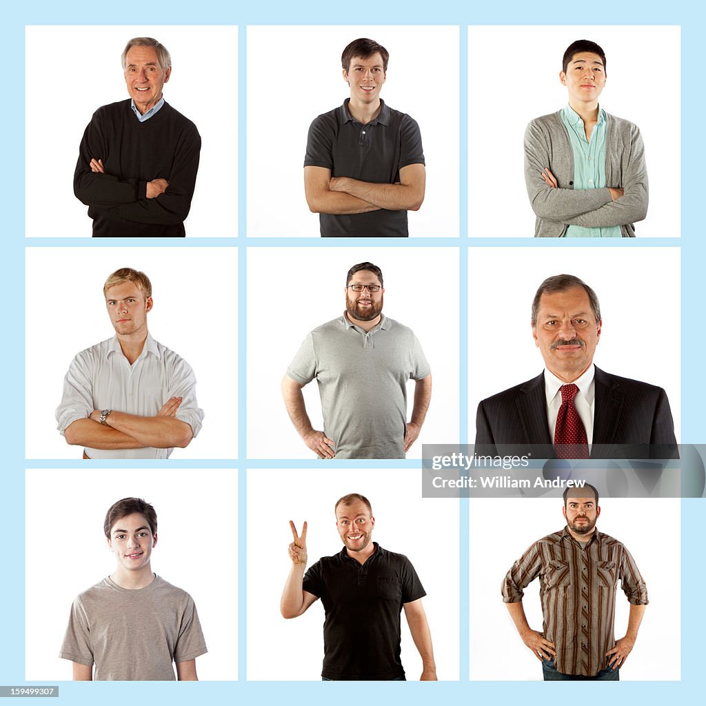 Nine portraits of men