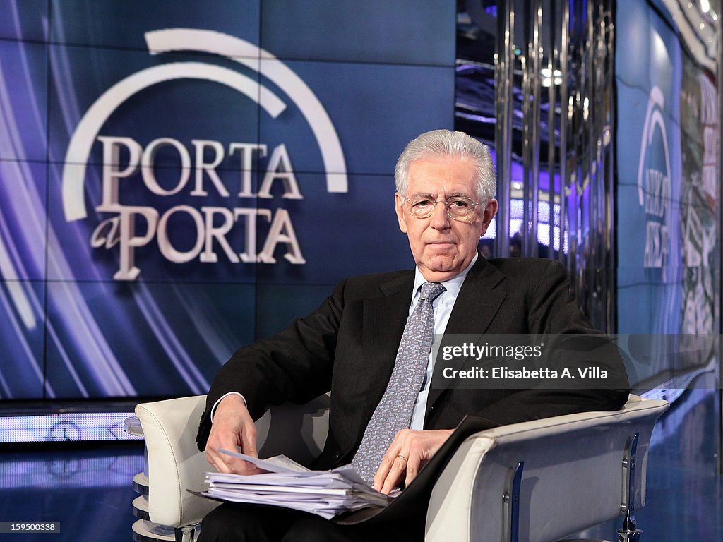 Mario Monti At 'Porta a Porta' Italian TV Show