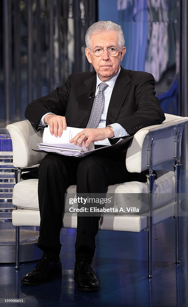 Mario Monti At 'Porta a Porta' Italian TV Show