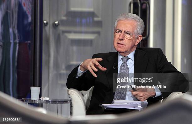 Italian Prime Minister Mario Monti attends 'Porta A Porta' Italian TV Show on January 14, 2013 in Rome, Italy.