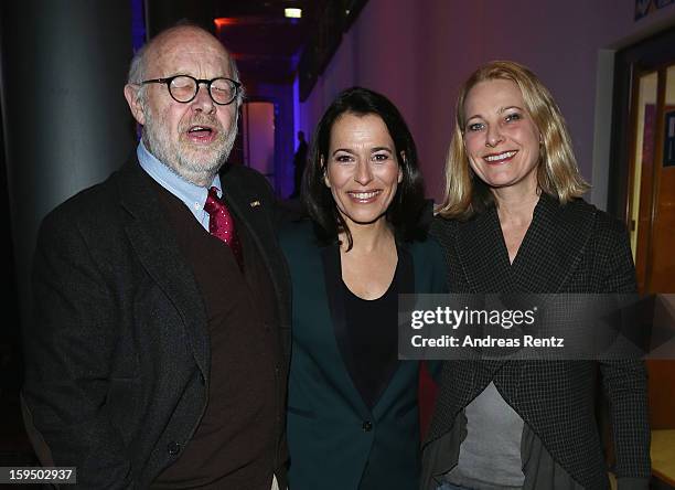 Juergen Flimm, Anne Will and Miriam Meckel attend the '8. Nacht der Sueddeutschen Zeitung' at Deutsche Telekom representative office on January 14,...