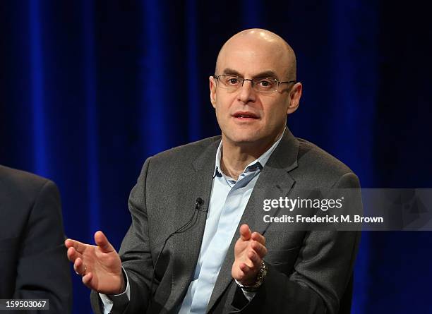 Host Peter Sagal of "Constitution USA" speaks onstage during the PBS portion of the 2013 Winter Television Critics Association Press Tour at the...