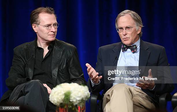 Director Stephen Ives and Dr. Richard Beeman of "Constitution USA" speak onstage during the PBS portion of the 2013 Winter Television Critics...