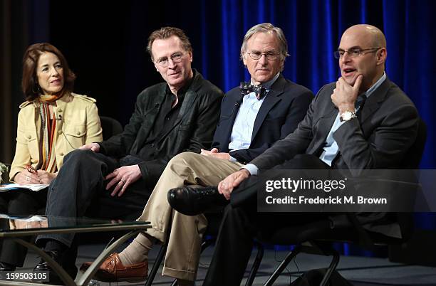Executive Producer Catherine Allan, Director Stephen Ives, Dr. Richard Beeman and host Peter Sagal of "Constitution USA" speak onstage during the PBS...