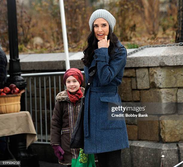 Jennifer Connelly and Ripley Sobo filming on location for "Winters Tale" on January 14, 2013 in New York City.