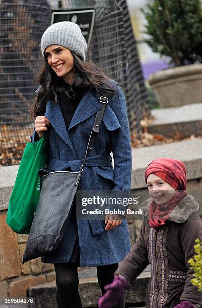 Jennifer Connelly and Ripley Sobo filming on location for "Winters Tale" on January 14, 2013 in New York City.