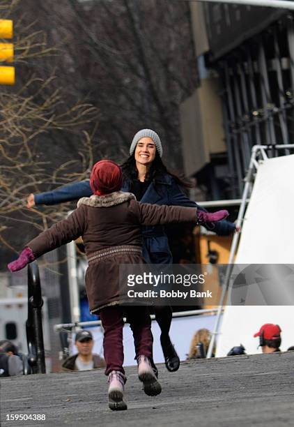 Jennifer Connelly and Ripley Sobo filming on location for "Winters Tale" on January 14, 2013 in New York City.
