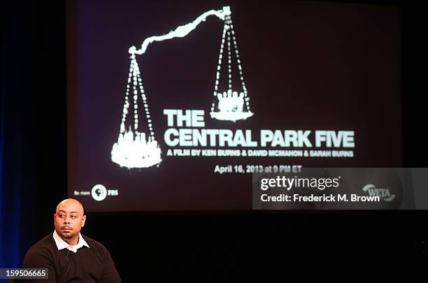 Raymond Santana, featured subject of 'The Central Park Five', speaks onstage during the PBS portion of the 2013 Winter Television Critics Association...