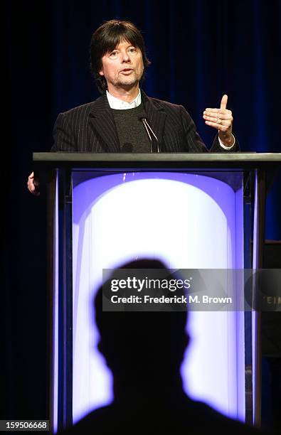 Filmmaker Ken Burns of 'The Central Park Five' speaks onstage during the PBS portion of the 2013 Winter Television Critics Association Press Tour at...