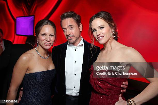 Susan Downey, Robert Downey Jr. And Jennifer Garner at the Warner Bros./InStyle Golden Globes Party at The Beverly Hilton Hotel on January 13, 2013...