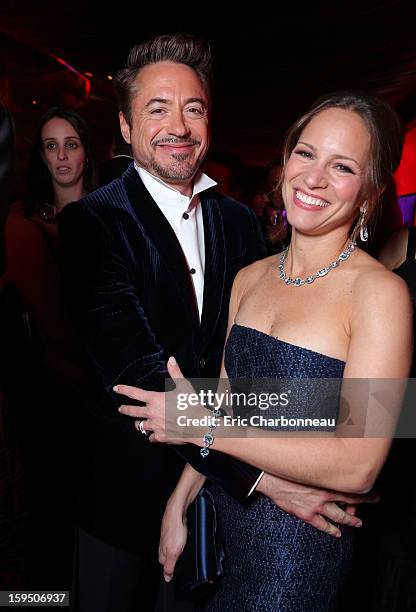 Robert Downey Jr. And Susan Downey at the Warner Bros./InStyle Golden Globes Party at The Beverly Hilton Hotel on January 13, 2013 in Beverly Hills,...