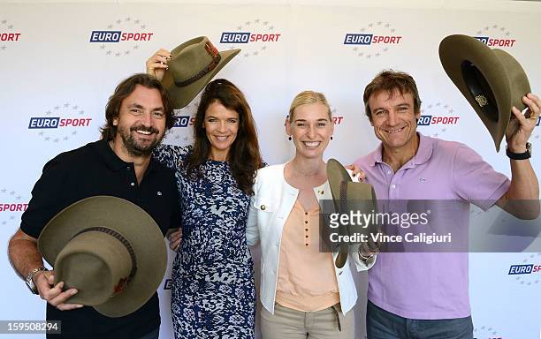 Henri Leconte, Annabel Croft, Barbara Schett and Mats Wilander with their Akubra Hats during the Eurosport tennis panel of experts at Hilton on the...