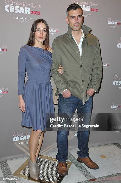 Arta Dobroshi and Daniel Mulloy attend 'Cesar's Revelations 2013' Dinner Arrivals at Le Meurice on January 14, 2013 in Paris, France.