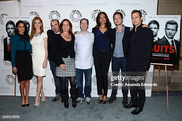 Actors Meghan Markle, Sarah Rafferty and Rick Hoffman, Universal Cable Productions COO Beth Roberts, Executive Producer Aaron Korsh and actors Gina...