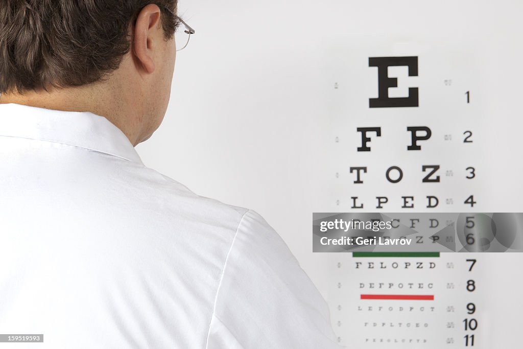 Optometrist looking at an eye chart