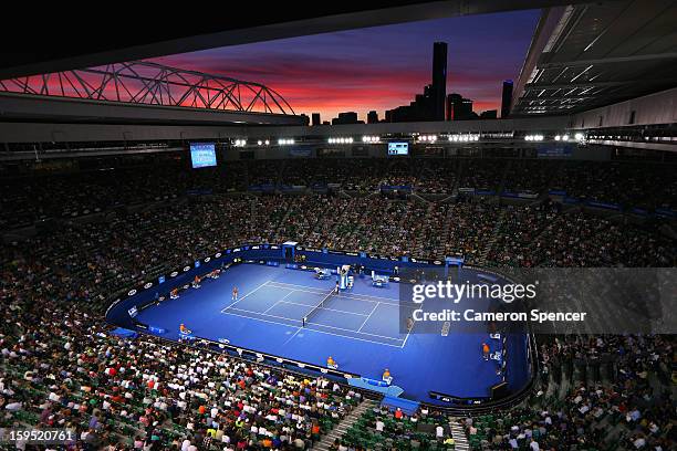 General view during the women's first round match between Jarmila Gajdosova of Australia and Yanina Wickmayer of Belgium during day two of the 2013...