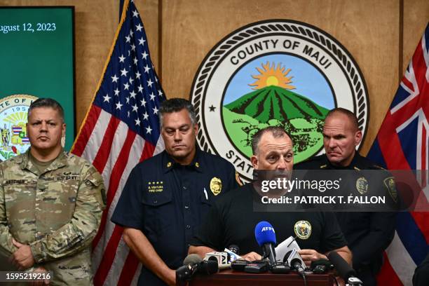 Governor of Hawaii Josh Green speaks during a press conference about the destruction of historic Lahaina and the aftermath of wildfires in western...