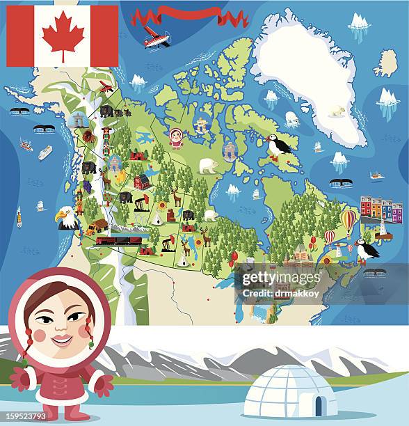 cartoon-karte von kanada - arctic ocean stock-grafiken, -clipart, -cartoons und -symbole