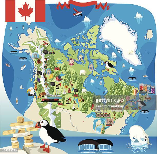 cartoon-karte von kanada - hudson bay stock-grafiken, -clipart, -cartoons und -symbole