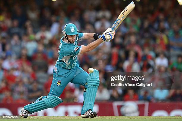 Daniel Christian of the Heat batting during the Big Bash League Semi-Final match between the Melbourne Renegades and the Brisbane Heat at Etihad...