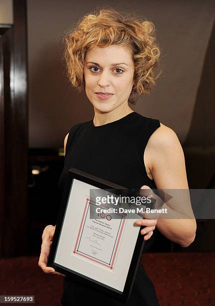 Denise Gough, winner of The Jack Tinker Award for Most Promising Newcomer, attends the 2013 Critics' Circle Theatre Awards at the Prince Of Wales...