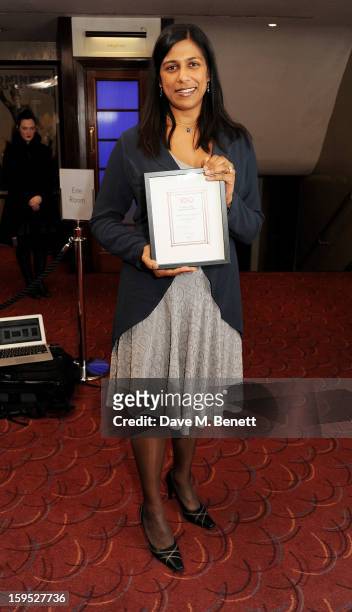 Lolita Chakrabarti, winner of Most Promising Playwright, attends the 2013 Critics' Circle Theatre Awards at the Prince Of Wales Theatre on January...