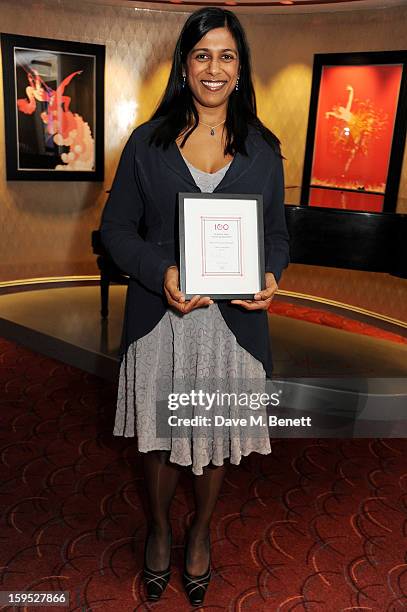 Lolita Chakrabarti, winner of Most Promising Playwright, attends the 2013 Critics' Circle Theatre Awards at the Prince Of Wales Theatre on January...