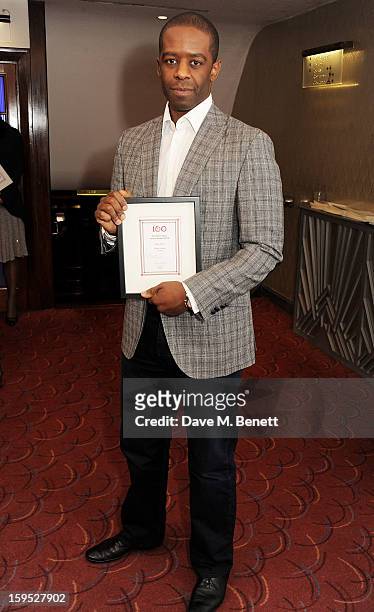 Adrian Lester, winner of Best Actor, attends the 2013 Critics' Circle Theatre Awards at the Prince Of Wales Theatre on January 15, 2013 in London,...