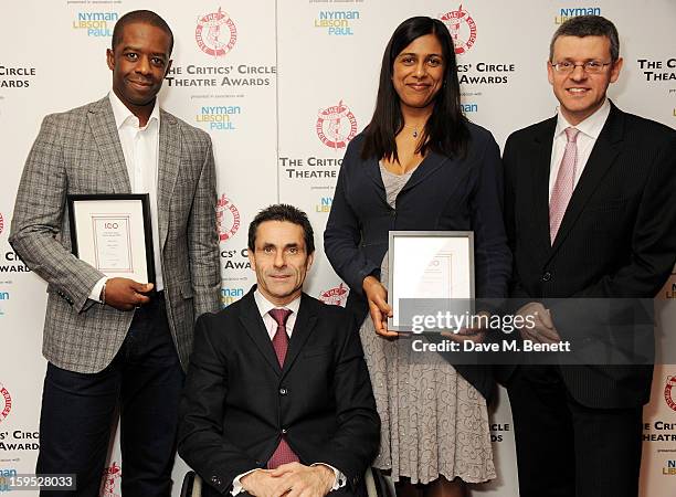 Best Actor Adrian Lester, Paul Taiano, Most Promising Playwright Lolita Chakrabarti, and Anthony Pins attend the 2013 Critics' Circle Theatre Awards...
