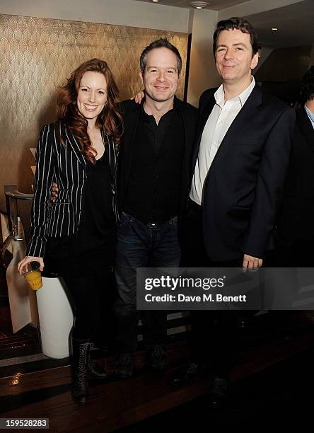 Actors Clare Foster, Damian Humbley and Glyn Kerslake attend the 2013 Critics' Circle Theatre Awards at the Prince Of Wales Theatre on January 15,...