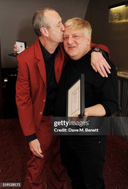 Host Arthur Smith and Simon Russell Beale, winner of the John and Wendy Trewin Award for best Shakespearean Performance, attend the 2013 Critics'...
