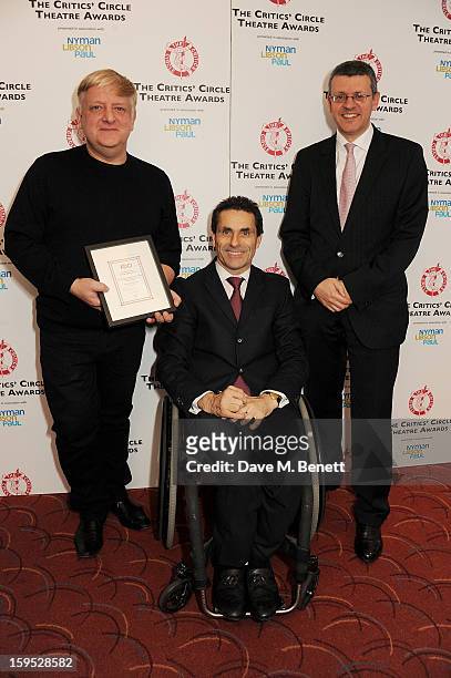 Simon Russell Beale, winner of the John and Wendy Trewin Award for best Shakespearean Performance, Paul Taiano and Anthony Pins attend the 2013...