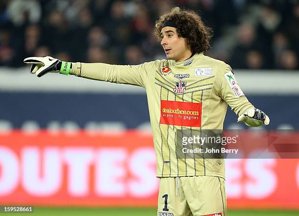 Guillermo Ochoa, goalkeeper of AC Ajaccio in action during the French Ligue 1 match between Paris Saint Germain FC and AC Ajaccio at the Parc des...