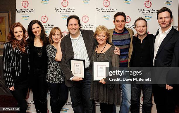 David Babani and Maria Friedman , accept the Peter Hepple Award for Best Musical on behalf of 'Merrily We Roll Along', with cast members Clare...