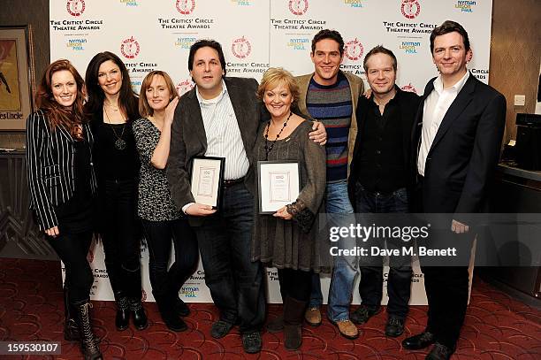 David Babani and Maria Friedman , accept the Peter Hepple Award for Best Musical on behalf of 'Merrily We Roll Along', with cast members Clare...