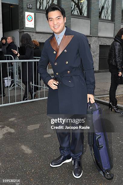 Ray Chen arrives at Giorgio Armani during Milan Fashion Week Menswear Autumn/Winter 2013 on January 15, 2013 in Milan, Italy.