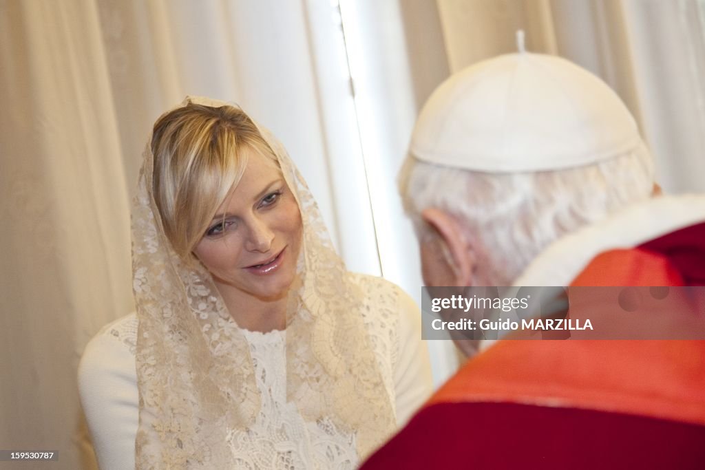 Prince Albert Of Monaco And Charlene Received By Pope Benedict XVI At The Vatican