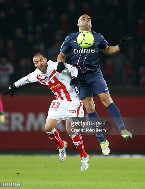 Fabrice Begeorgi of AC Ajaccio and Alex Rodrigo Dias da Costa of PSG in action during the French Ligue 1 match between Paris Saint Germain FC and AC...