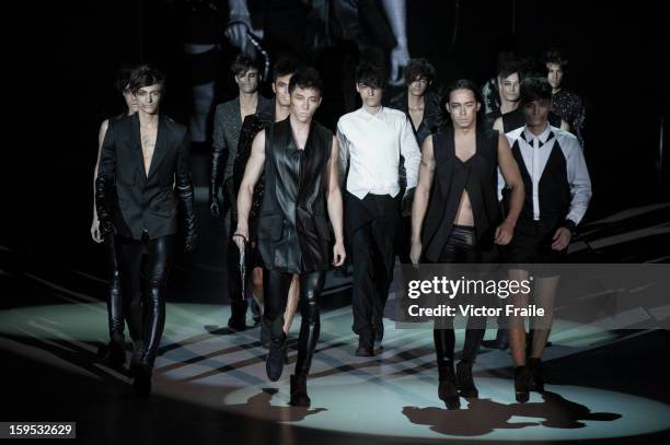 Model showcases designs on the runway by Chi Zhang during the Extravaganza show on day 1 of Hong Kong Fashion Week Autumn/Winter 2013 at the...