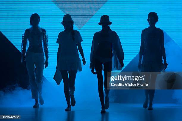 Model showcases designs on the runway by Holly Fulton during the Extravaganza show on day 1 of Hong Kong Fashion Week Autumn/Winter 2013 at the...