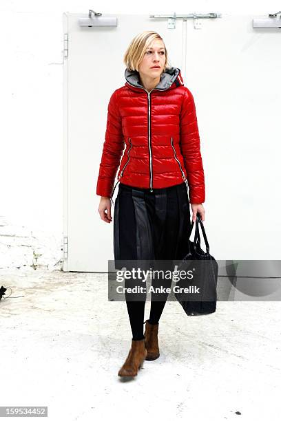 Isabel Prange wearing Drykorn skirt attends Premium at Mercedes-Benz Fashion Week Autumn/Winter 2013/14 at venue on January 15, 2013 in Berlin,...