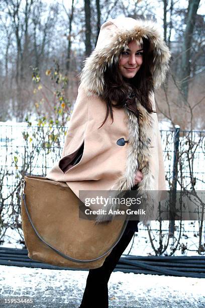 Fashion Week guest attends Mercedes-Benz Fashion Week Autumn/Winter 2013/14 at venue on January 15, 2013 in Berlin, Germany.